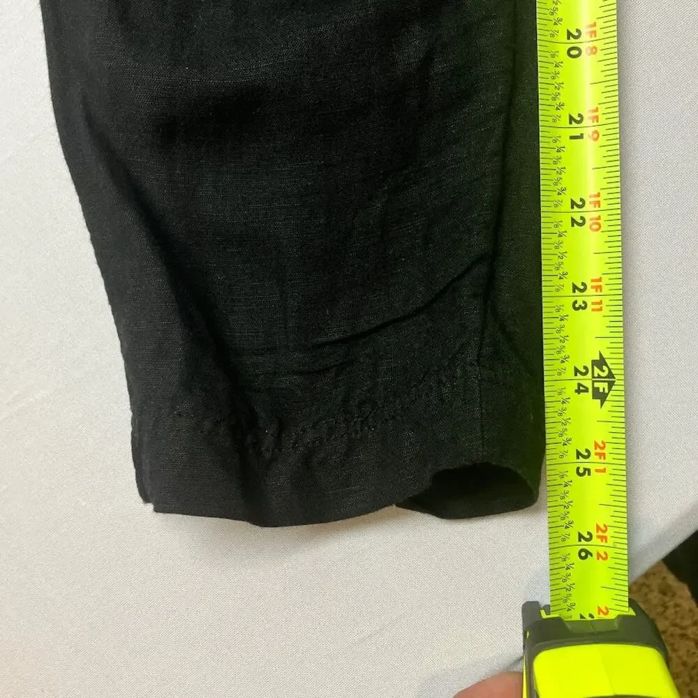 H&M Black Linen High Rise Paperbag Ankle Pants Size 2